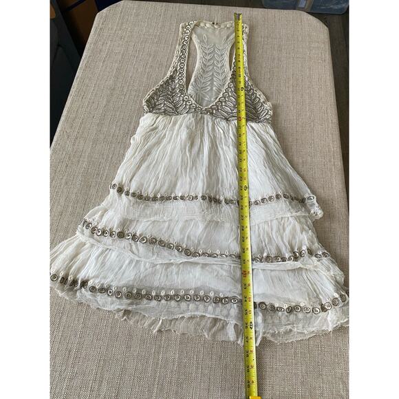 Free People “Twilight” Beaded Mini Dress L Plunge V-Neck Racerback Night Out - Picture 6 of 14